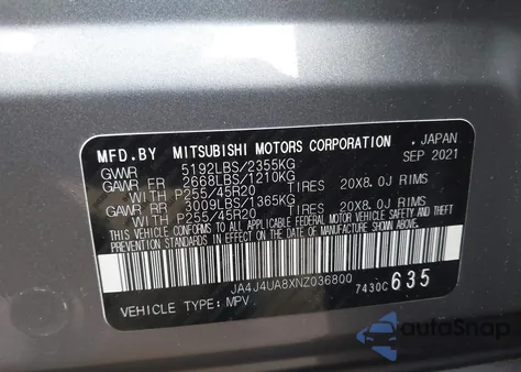 2022 Mitsubishi Outlander Black Edition S-Awc/Se 2.5 S-Awc/Se Launch Edition S-Awc from USA, damaged, VIN JA4J4UA8XNZ036800